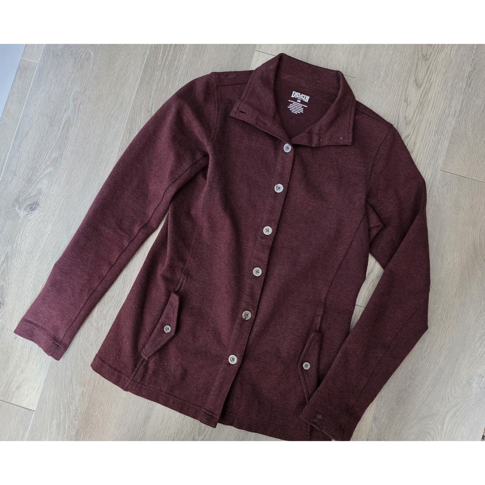 Duluth Trading Co Womens XS Burgundy Heather Button Front Knit Jacket Coat